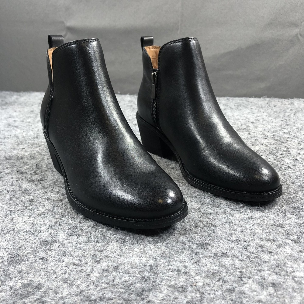 Earth Etmarisole Boots Womens 7 Black Leather Zip Ankle Booties Block Heel